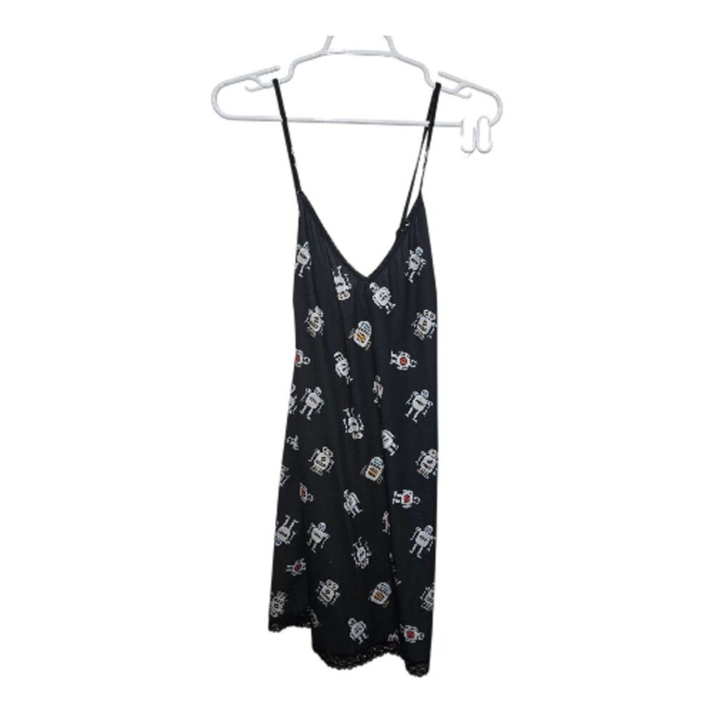 Modcloth Womens Medium Robot Print Spaghetti Strap Slip Dress NWT